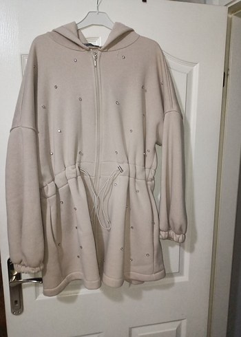 Kadın Bej Kapüşonlu Uzun Ceket - Görsel 3