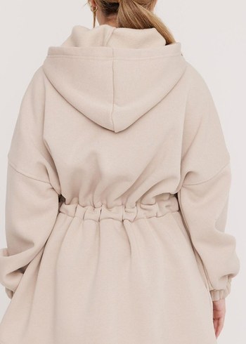 Kadın Bej Kapüşonlu Uzun Ceket - Görsel 2