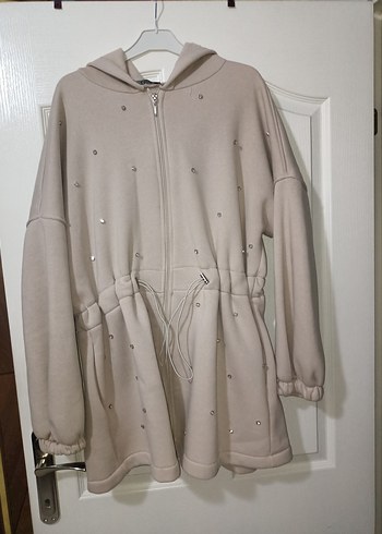 Kadın Bej Kapüşonlu Uzun Ceket - Görsel 6