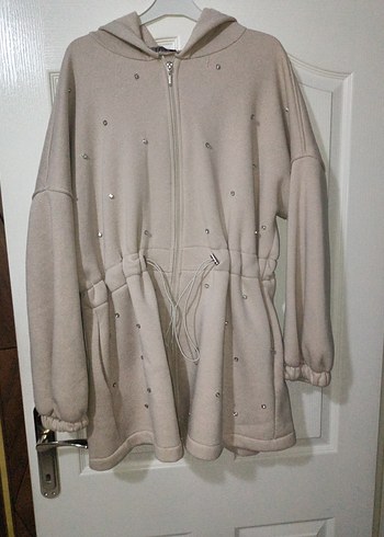 Kadın Bej Kapüşonlu Uzun Ceket - Görsel 8