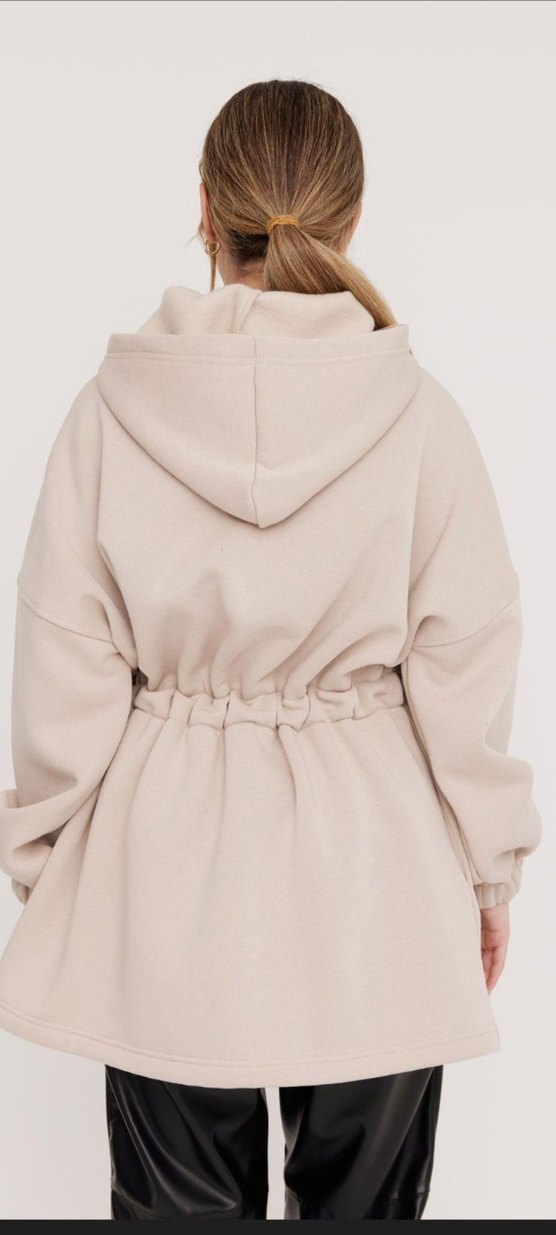 Kadın Bej Kapüşonlu Uzun Ceket - Görsel 2