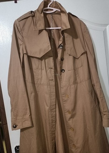 Bej Düğmeli Midi Kadın Trençkot - Görsel 3