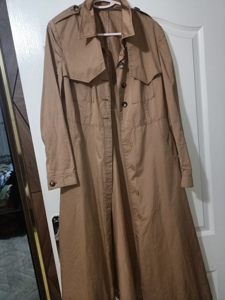 Bej Düğmeli Midi Kadın Trençkot - Görsel 4