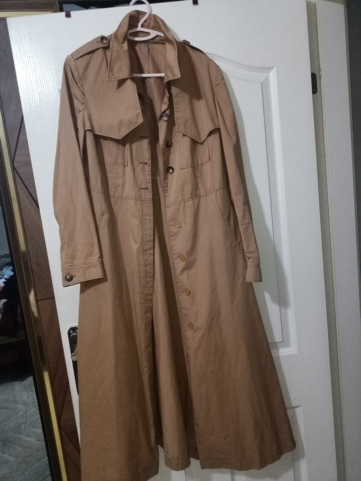 Bej Düğmeli Midi Kadın Trençkot - Görsel 5