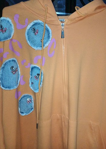 Turuncu Kapüşonlu Fermuarlı Mini Sweatshirt - Görsel 3