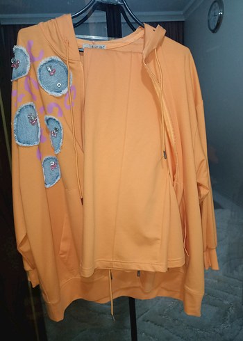 Turuncu Kapüşonlu Fermuarlı Mini Sweatshirt - Görsel 5