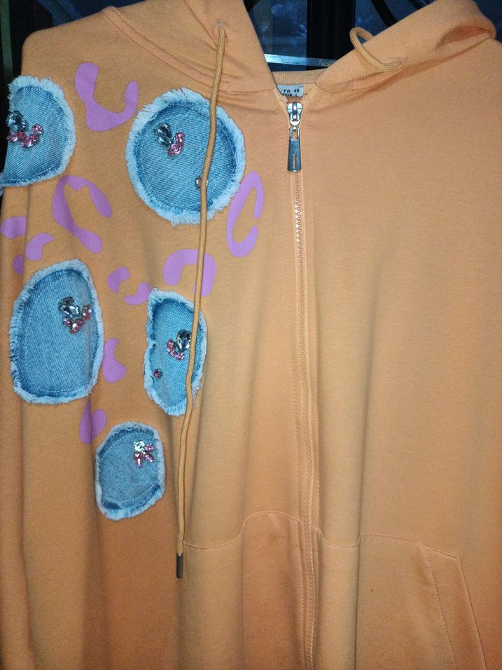 Turuncu Kapüşonlu Fermuarlı Mini Sweatshirt - Görsel 3