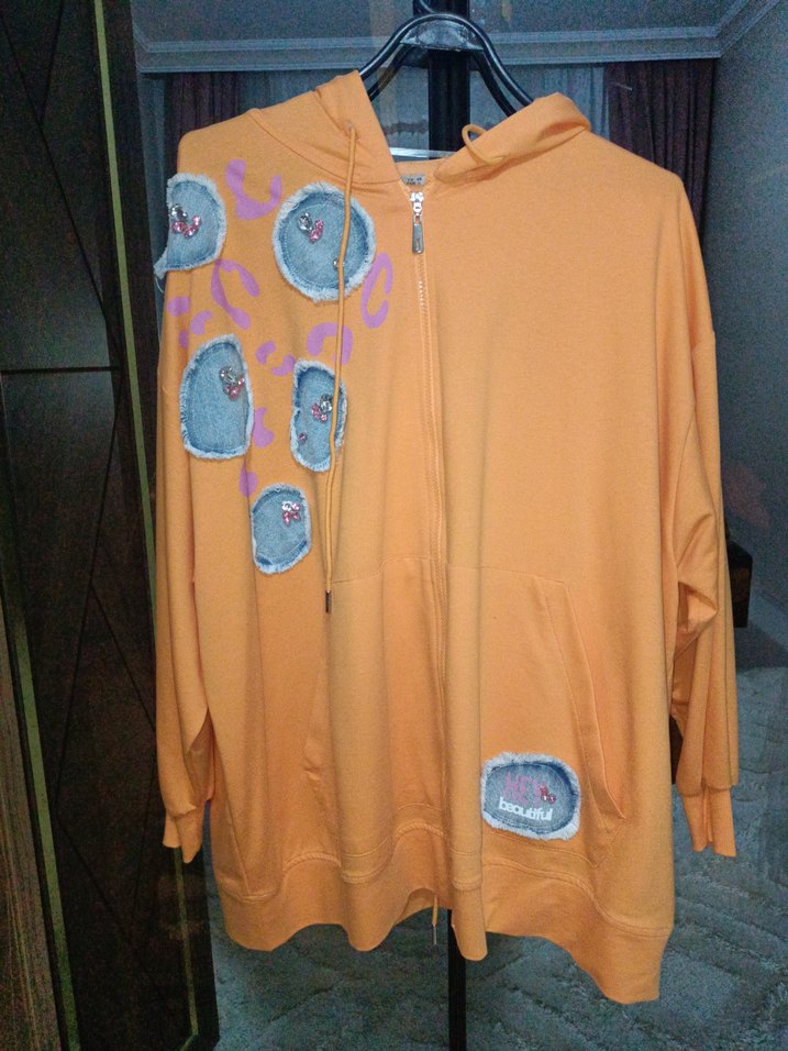 Turuncu Kapüşonlu Fermuarlı Mini Sweatshirt - Görsel 2