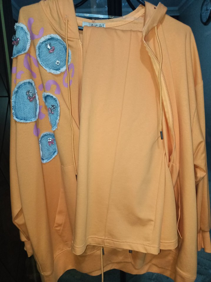 Turuncu Kapüşonlu Fermuarlı Mini Sweatshirt - Görsel 4