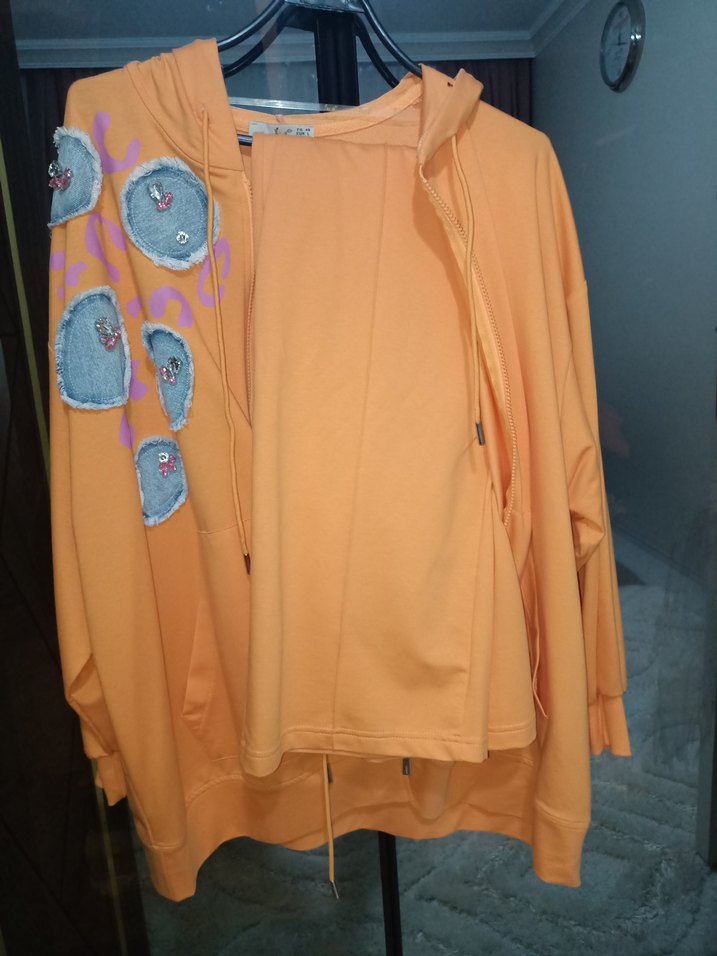 Turuncu Kapüşonlu Fermuarlı Mini Sweatshirt - Görsel 5