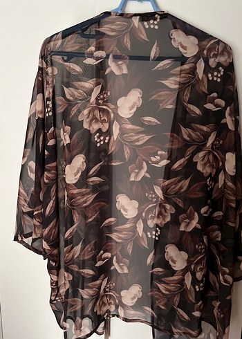 46 Beden Bohem Tarzda Uzun Kollu Kahverengi Kimono