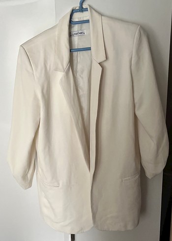 Kısa Kollu Beyaz Keten Blazer Ceket içi astarlı