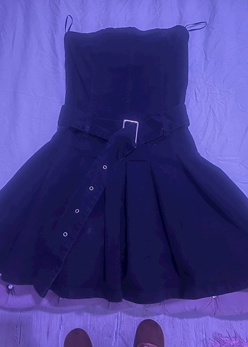 Kemerli Siyah Midi Goth Mini elbise - Görsel 2