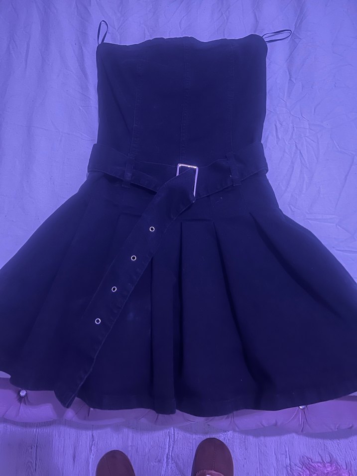 Kemerli Siyah Midi Goth Mini elbise - Görsel 2