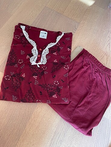 s Beden Süprem kumaş uzun kollu mevsimlik bordo renk pijama takımı