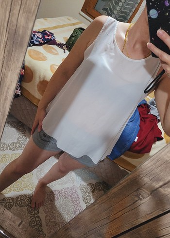 Mango Beyaz Transparan sıfır kol Midi Bluz