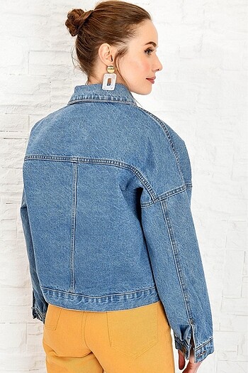 Kadın Mavi Crop Denim Ceket