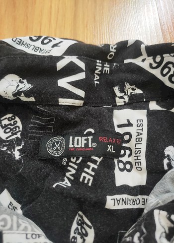 l/xl Beden Düğmeli Siyah Baskılı Erkek Kısa Kollu Gömlek