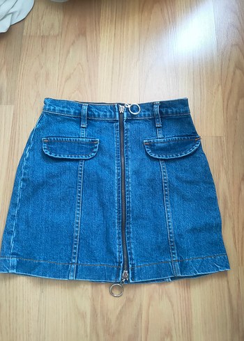 Tokalı Mavi Kot Mini Etek