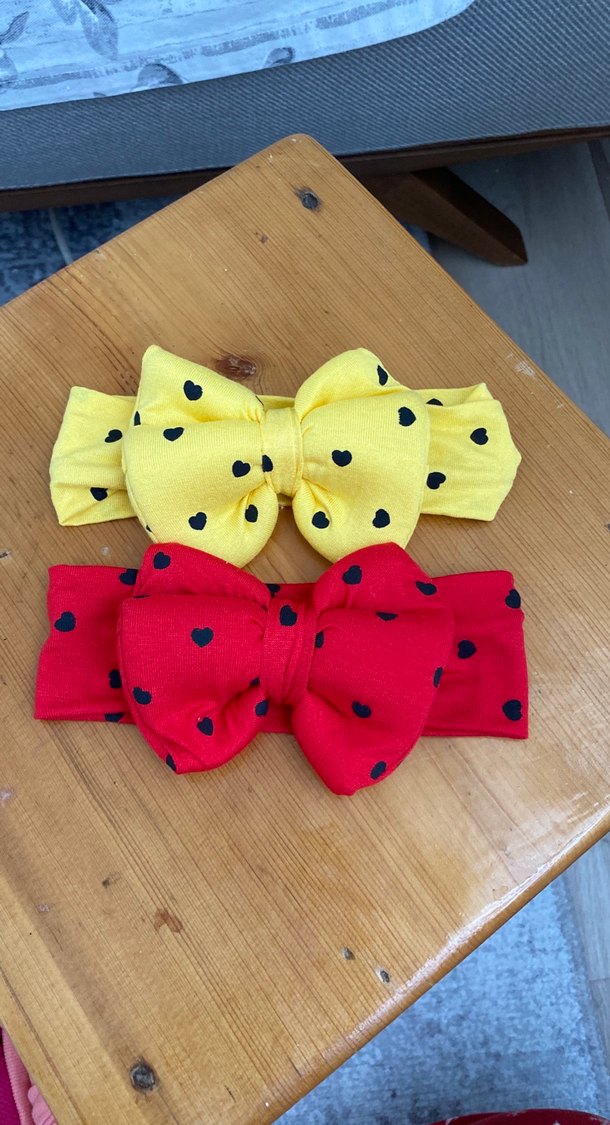 Puantiye Desenli Sarı ve Kırmızı Fiyonk Saç Bantları - Görsel 2