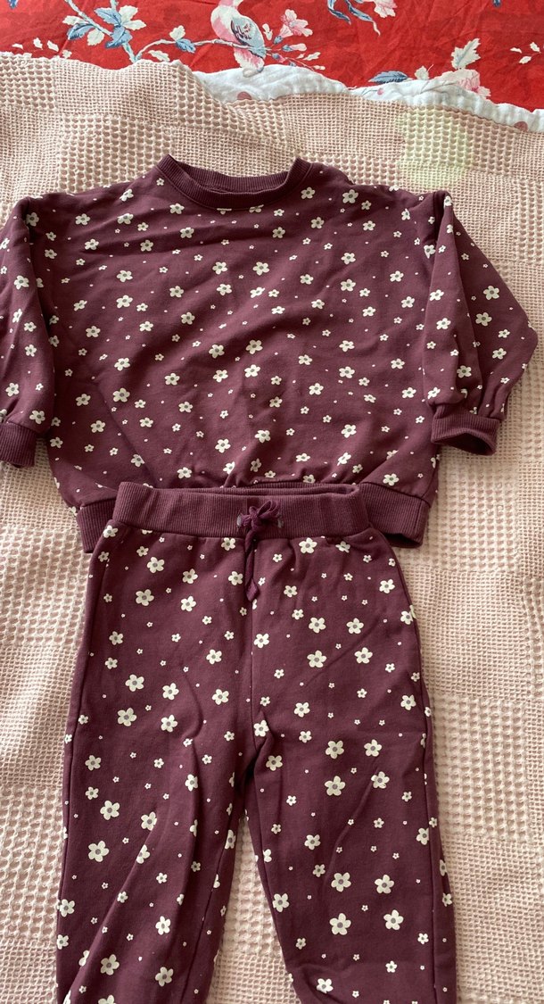 Mor Çiçek Desenli Uzun Kollu Bebek Takımı - Görsel 2
