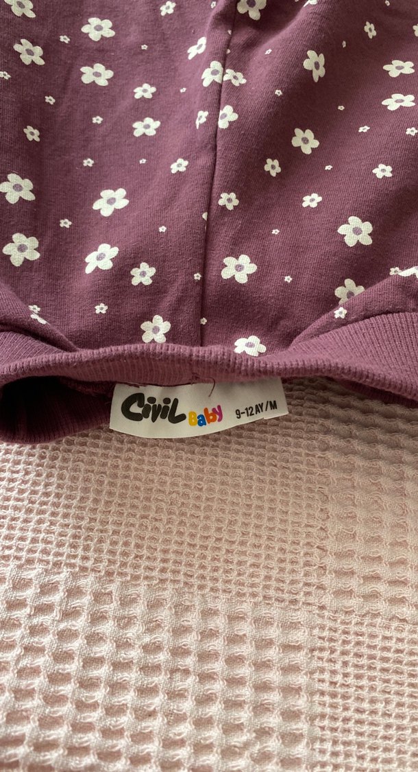 Mor Çiçek Desenli Uzun Kollu Bebek Takımı - Görsel 3