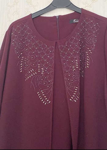 Bordo Nakışlı Uzun abiye - Görsel 2