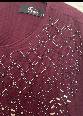 Bordo Nakışlı Uzun abiye - Görsel 3