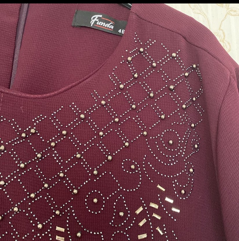 Bordo Nakışlı Uzun abiye - Görsel 3