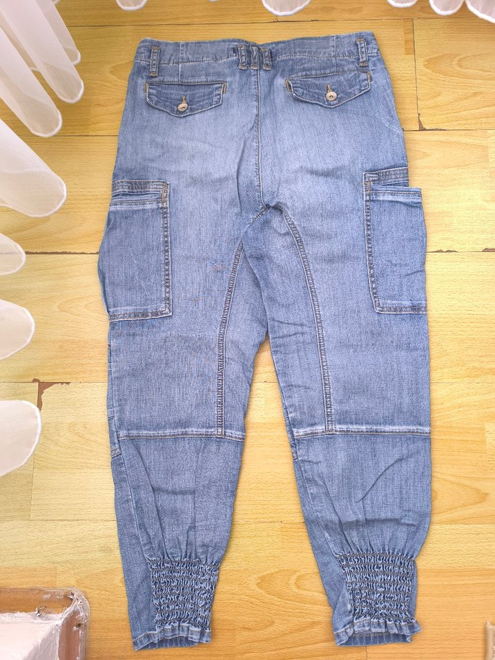 Kadın Gri Mavi Kuşaklı Midi Kot Pantolon - Görsel 2