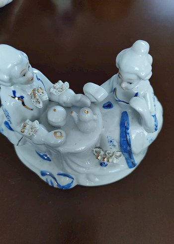 Beyaz Mavi Desenli Çift Figürlü Biblo - Görsel 4