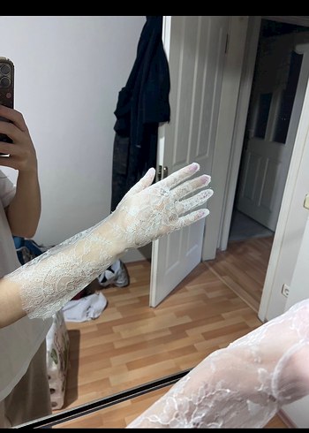 Vakko Kadın Beyaz Dantel Vintage Eldiven - Görsel 3