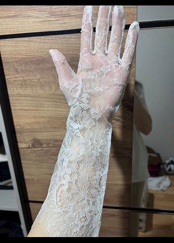 Vakko Kadın Beyaz Dantel Vintage Eldiven - Görsel 4