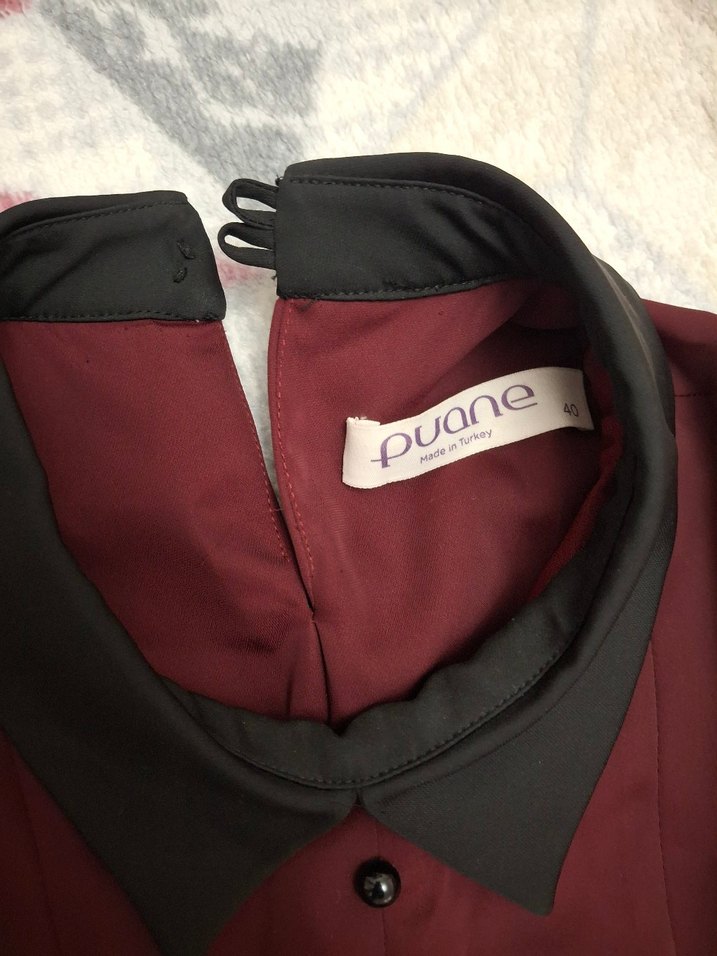 Bordo Gotik Düğmeli Uzun Kadın Elbise - Görsel 4