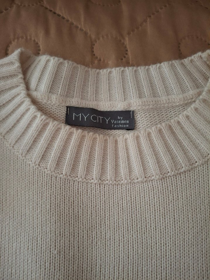 Kadın Beyaz Triko Rahat Kazak - Görsel 2
