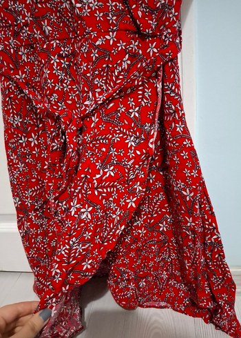 Kısa Kollu Kırmızı Bohem Midi Elbise - Görsel 2