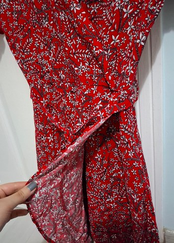 Kısa Kollu Kırmızı Bohem Midi Elbise - Görsel 3