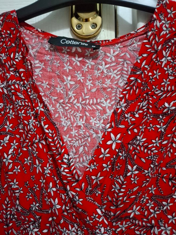 Kısa Kollu Kırmızı Bohem Midi Elbise - Görsel 4