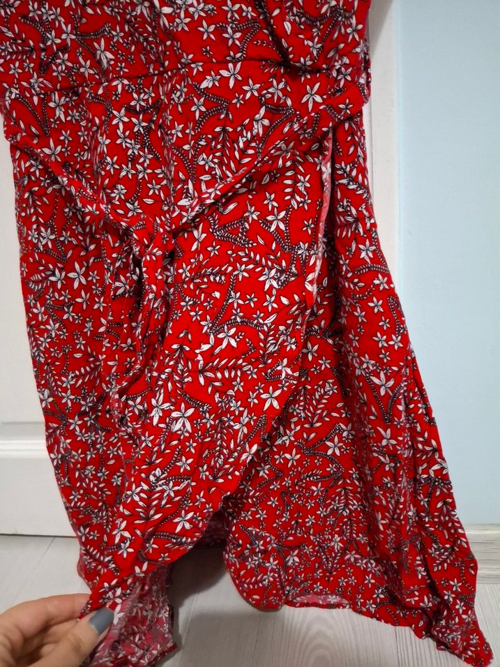 Kısa Kollu Kırmızı Bohem Midi Elbise - Görsel 2