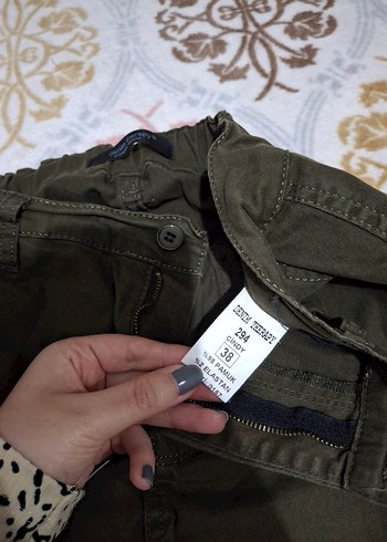 Kadın Haki Kamuflaj Kemerli Kumaş Pantolon - Görsel 3