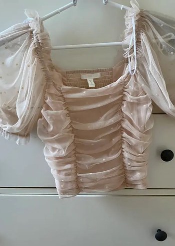 H&M Bej Fırfırlı Mini Kadın Bluz
