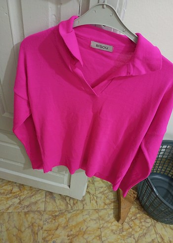 Pembe V Yaka Pamuklu Kadın Kazak - Görsel 2