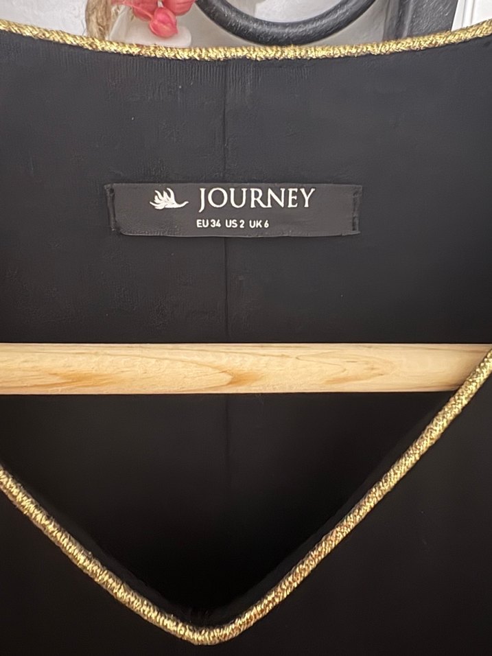 Journey Altın nakis Detaylı Siyah Uzun V Yaka Elbise - Görsel 2