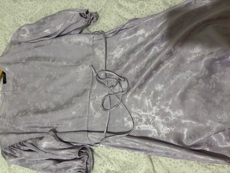 Mor Salaş Midi Elbise Drapeli Bohem - Görsel 4