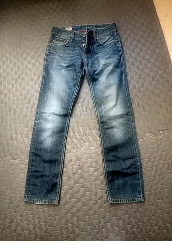 Düğmeli Mavi Denim Jean