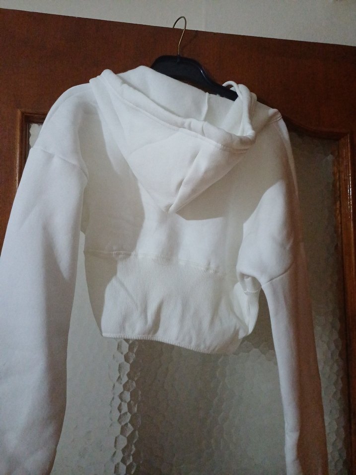 Beyaz Fermuarlı Kadın Sweatshirt - Görsel 4