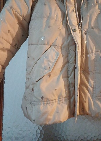 Kız Çocuk Bej Düğmeli Kışlık Mont - Görsel 5