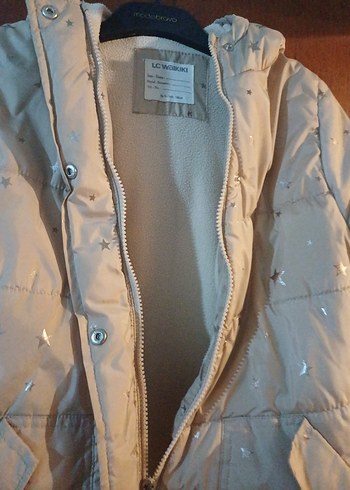 Kız Çocuk Bej Düğmeli Kışlık Mont - Görsel 6