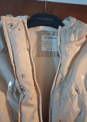 Kız Çocuk Bej Düğmeli Kışlık Mont - Görsel 2