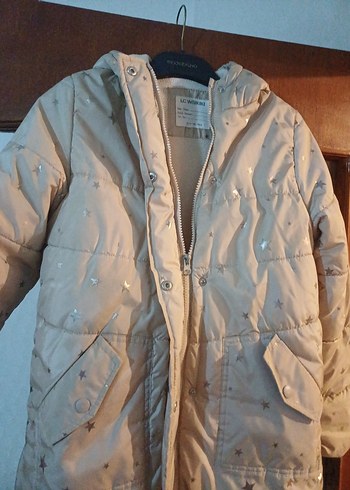 Kız Çocuk Bej Düğmeli Kışlık Mont - Görsel 3